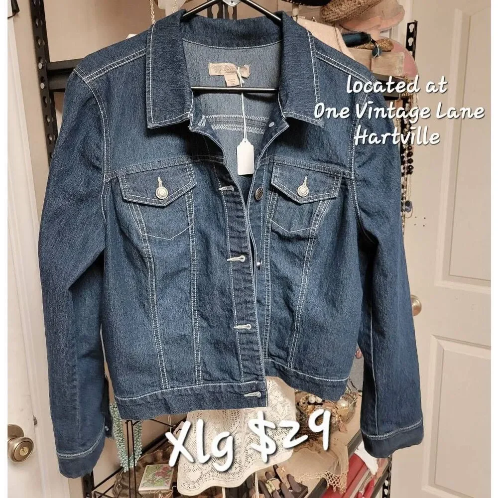 Upcycled reworked jean jacket queen of hearts women's xlg size 16